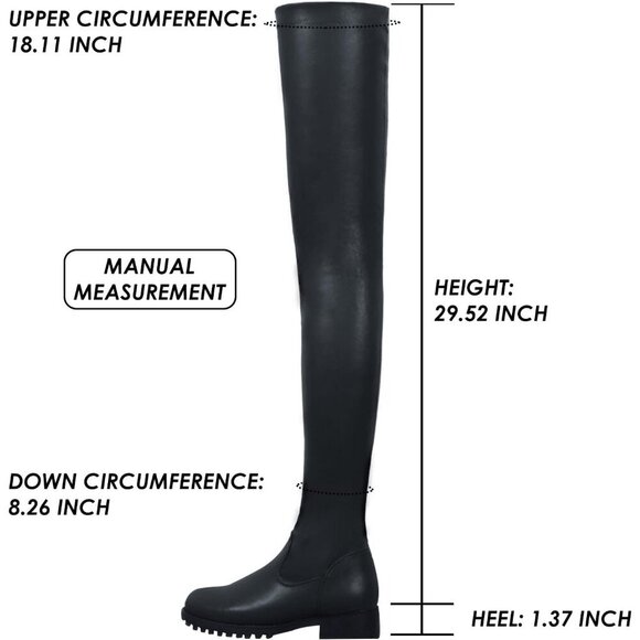 Women's Black Polyurethane Thigh High Over The Knee Rounded Toe Fashion Boots - Picture 6 of 6